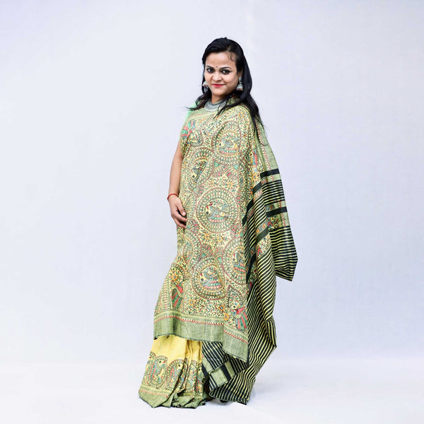Madhubani Painted Silk Saree Mithila Gram