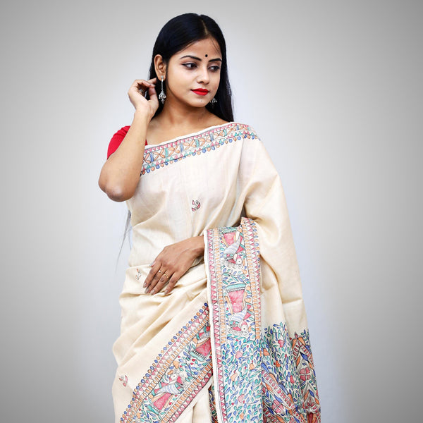 Madhubani Painted Silk Saree Mithila Gram