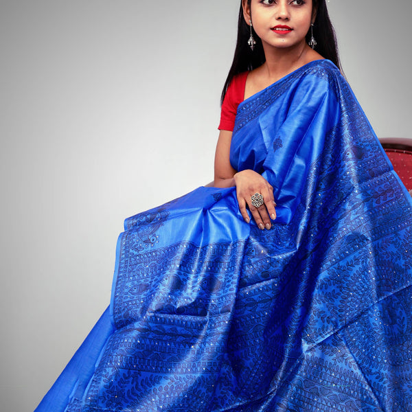 Madhubani Painted Silk Saree Mithila Gram