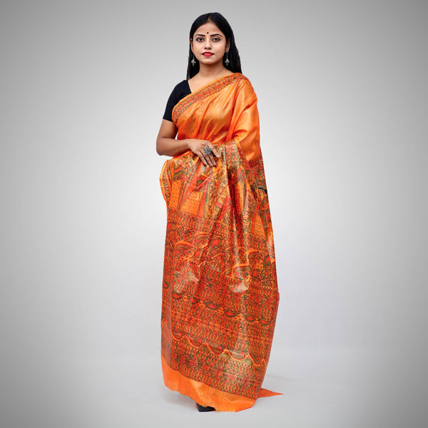 Madhubani Painted Silk Saree Mithila Gram