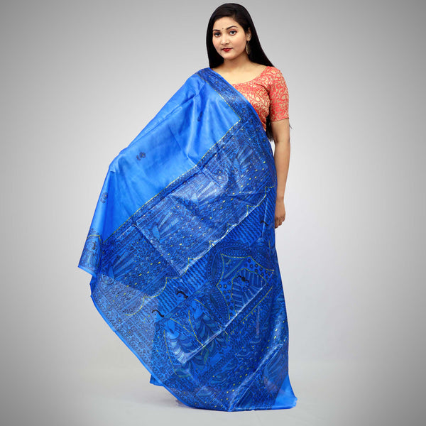 Madhubani Painted Silk Saree Mithila Gram