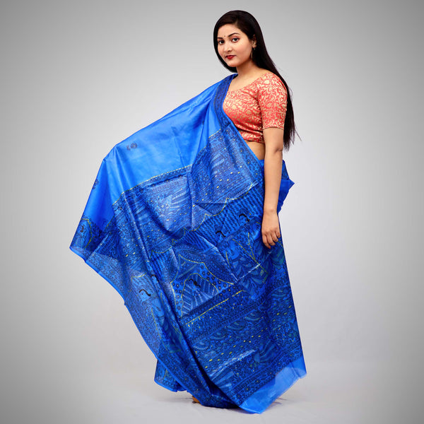 Madhubani Painted Silk Saree Mithila Gram