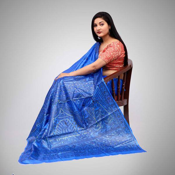 Madhubani Painted Silk Saree Mithila Gram
