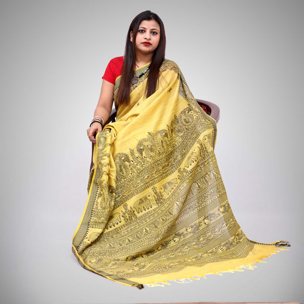 Madhubani Painted Silk Saree Mithila Gram