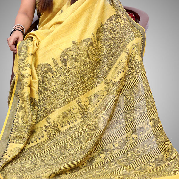 Madhubani Painted Silk Saree Mithila Gram