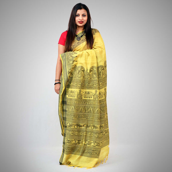 Madhubani Painted Silk Saree Mithila Gram