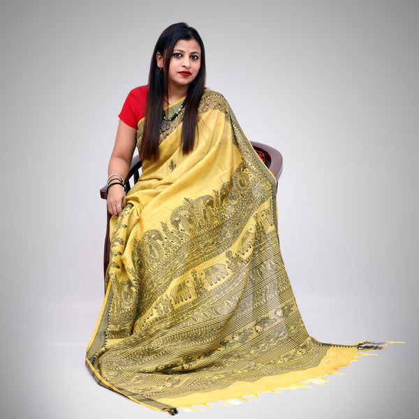 Madhubani Painted Silk Saree Mithila Gram
