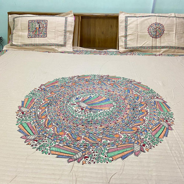 Madhubani Painting Double Bedsheet Mithila Gram