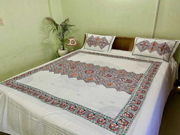 Madhubani Painting Double Bedsheet Mithila Gram