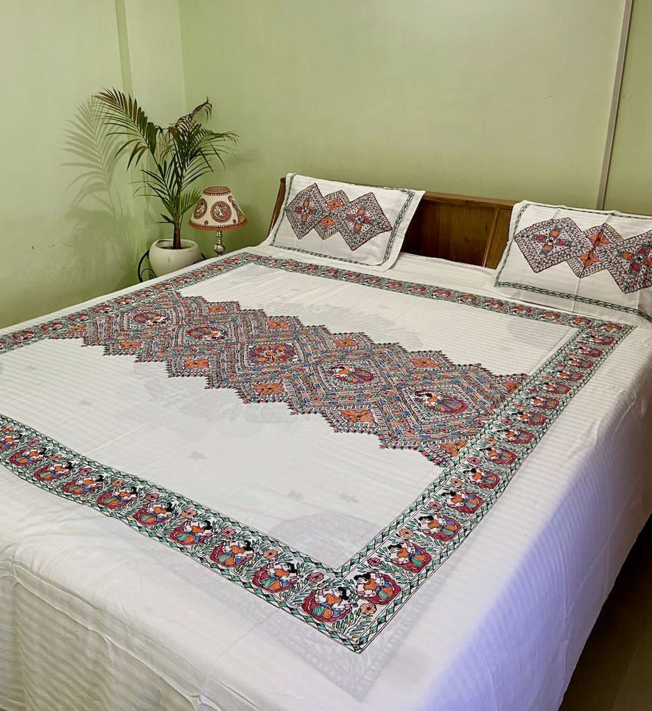 Madhubani Painting Double Bedsheet Mithila Gram Madhubani Painting Double Bedsheet Mithila Gram