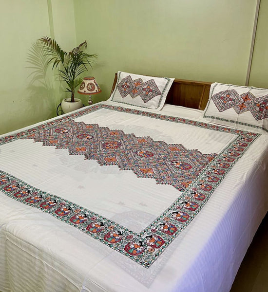 Madhubani Painting Double Bedsheet Mithila Gram