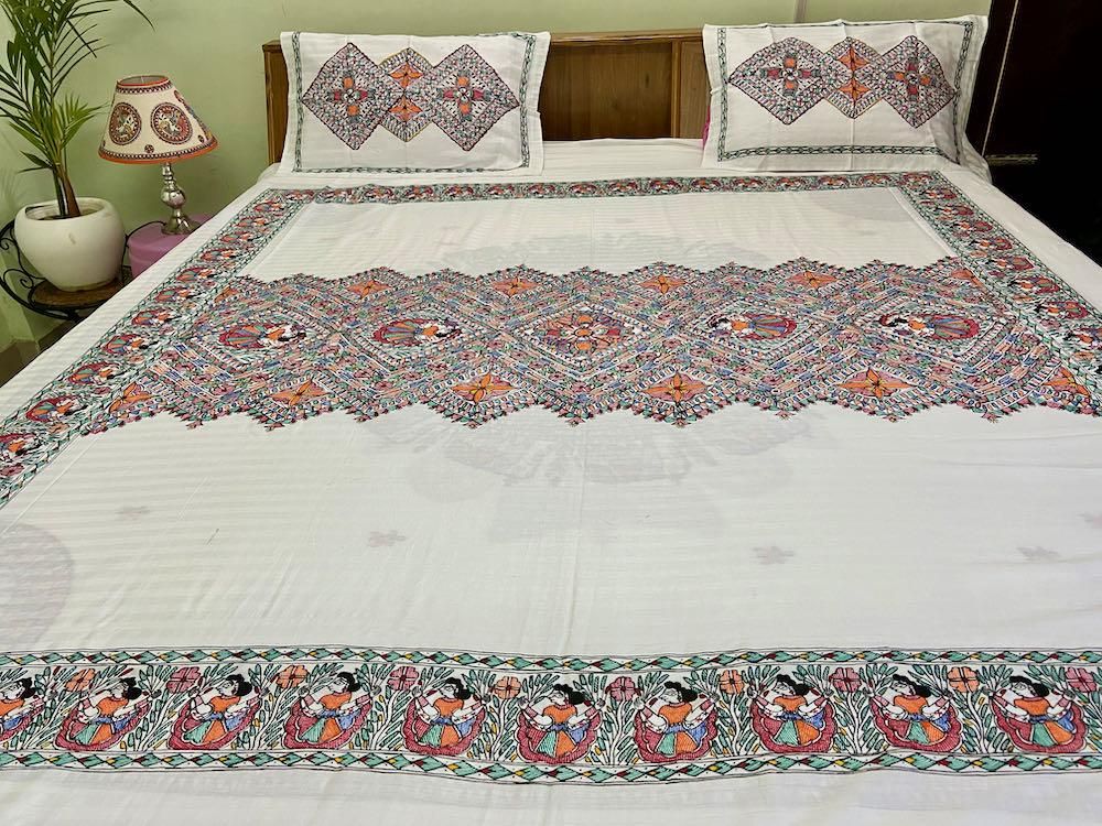 Madhubani Painting Double Bedsheet Mithila Gram